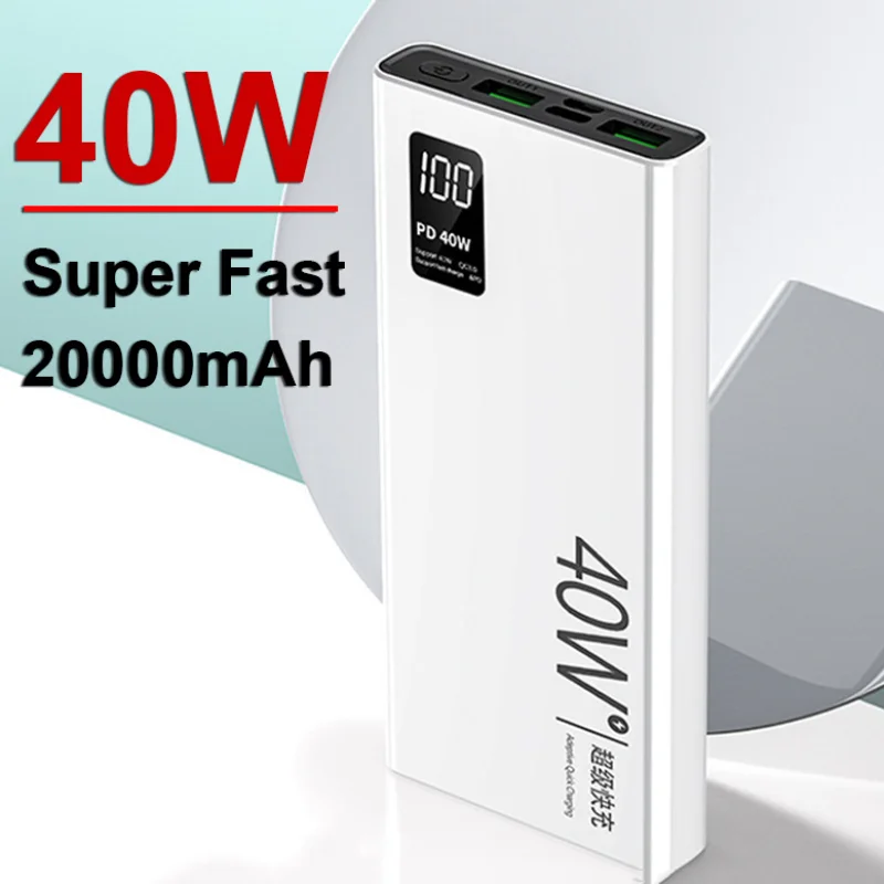 

PD40W Super Fast Charging Power Bank Portable 20000mAh Digital Display External Battery Charger For IPhone Xiaomi Huawei QC3.0