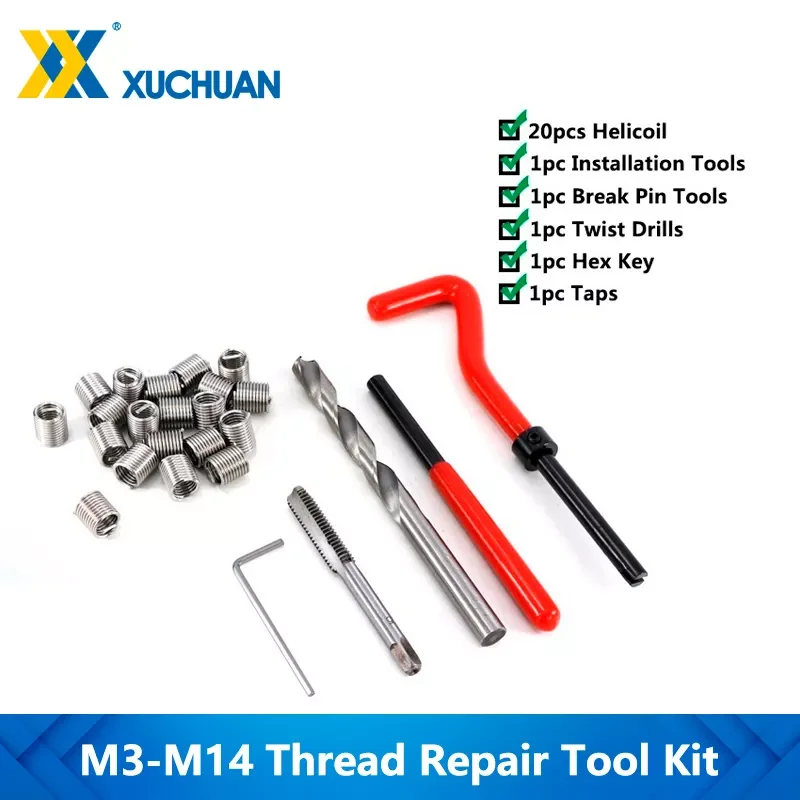 

25pcs Thread Repair Tool Kit M3/M4/M5/M6/M7/M8/M10/M12/M14 for Restoring Damaged Threads Spanner Wrench Thread Repair Bit Kit