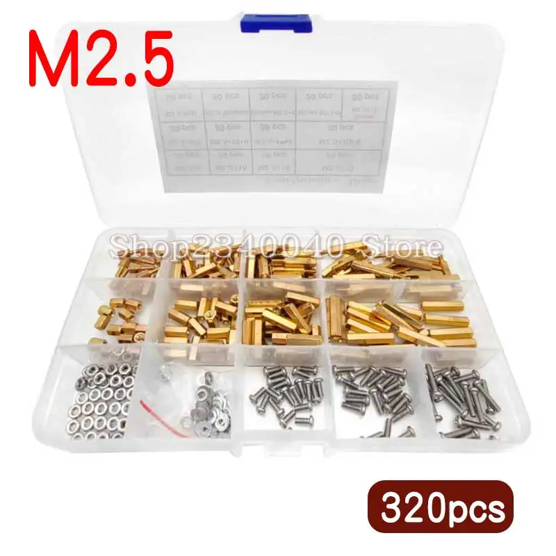 

M2.5 Male Female Hex Brass Standoff Spacer with Pan Head Screw Nut and Washer Assortment Kit pcb motherboard standoff 320pcs/set