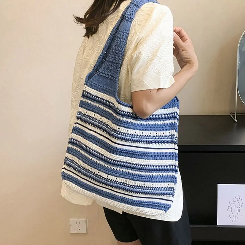 

Aesthetic Boho Knitted Shoulder Bags Fashion Casual Large Capacity Shopping Tote Crochet Bag Women Girls