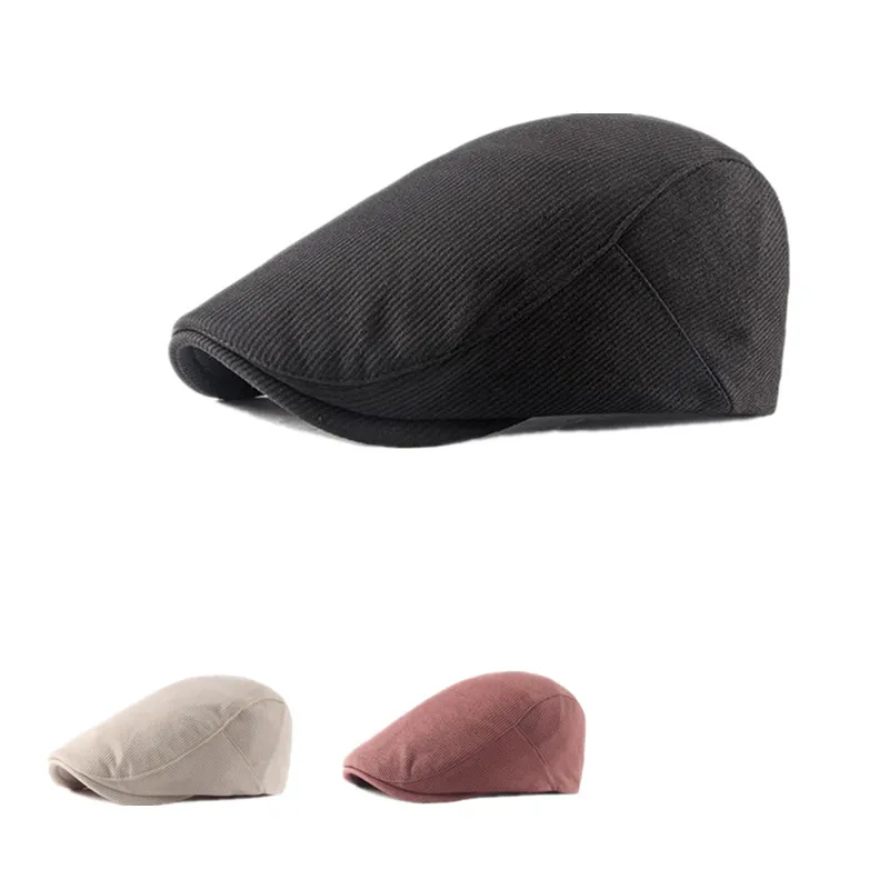

Spring Summer Cotton Solid Color Newsboy Caps Flat Peaked Cap Men and Women Painter Beret Hats