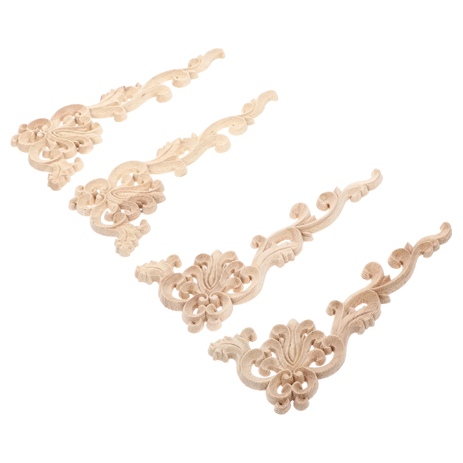 

4 Pcs Wooden Cabinet Closet Carved Flower Onlay Corner Stickers Furniture Decal Unpainted Frame