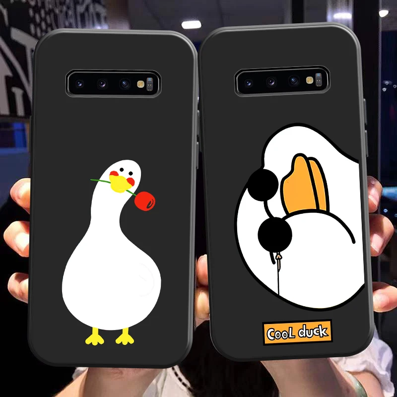 

Cartoon Cute Call Duck For Samsung Galaxy S10 S10 Plus S10E S10 Lite S10 5G Phone Case TPU Carcasa Black Back Silicone Cover