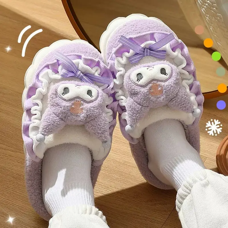 

Sanrio Plush Slippers Cartoon Anime Kawaii Cute Cinnamoroll My Melody Student Winter Thicken Warm Non-Slip Home Shoes Gifts Girl