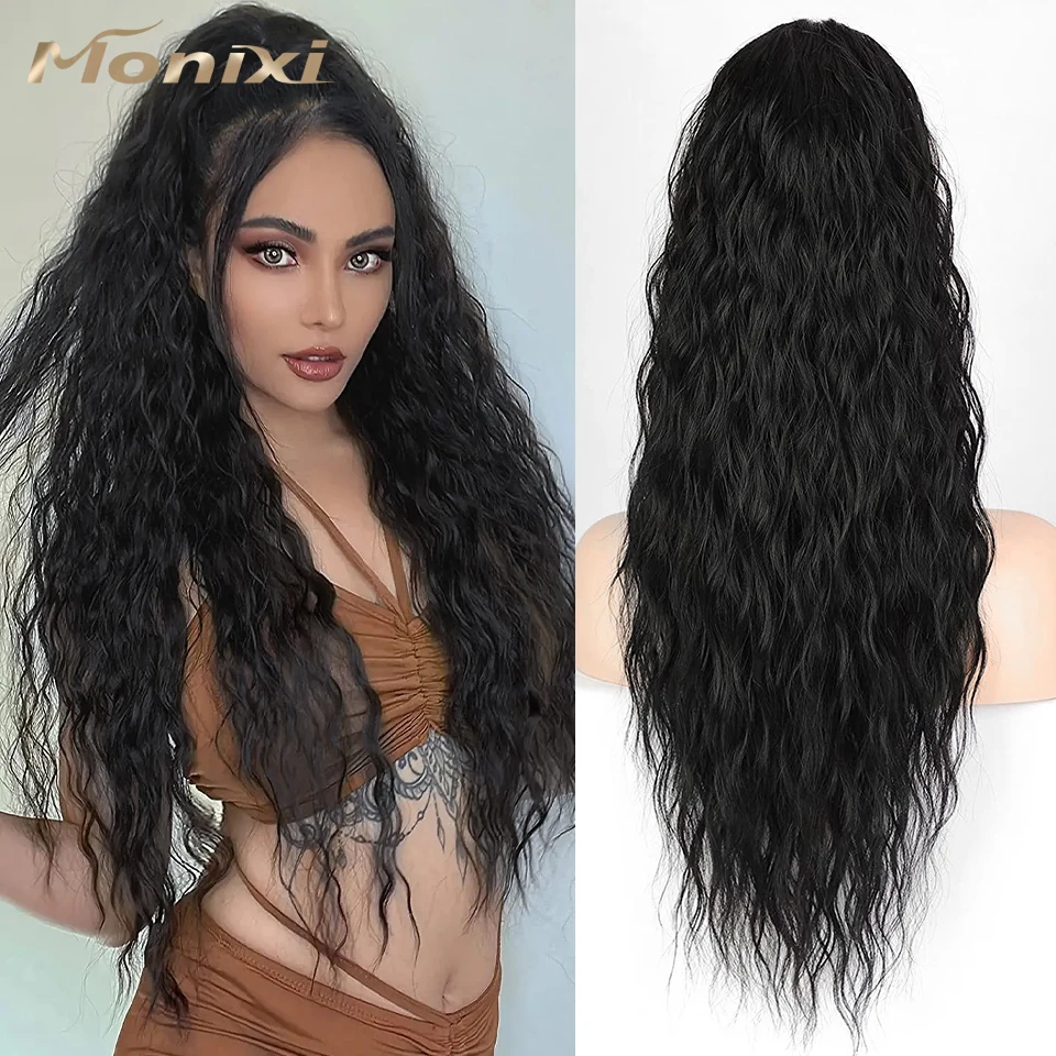 

MONIXI синтетический длинный волнистый конский хвост для наращивания на шнурке конский хвост для женщин ежедневное использование черный конский хвост термостойкие волоконные волосы