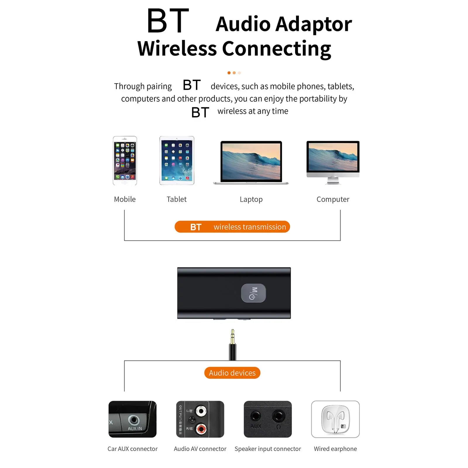 Адаптер ресивера совместимый с Bluetooth беспроводной аудиоадаптер 3 5 мм AV/AUX разъем