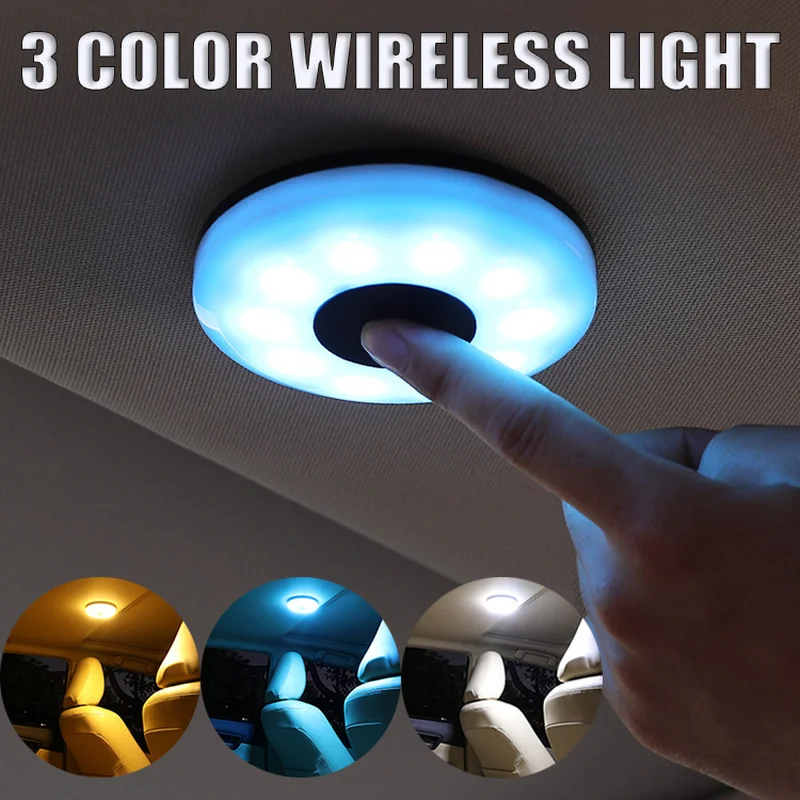 3 Color LED Touch Light Car Wireless Roof Reading USB Charging Auto Home Bedroom Cabinets Ambient Lamp Magnetic Mount Bulb