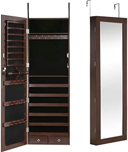 

Cabinet 47.3" H /Door Mounted Lockable Jewelry Armoire Organizer with Mirror With 2 Drawers 6 Shelves 43.3"×10.6" M