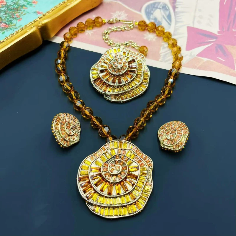 

Senior luxury medieval rhinestone flower glass crystal bead necklace exquisite fashion women's wedding party jewelry