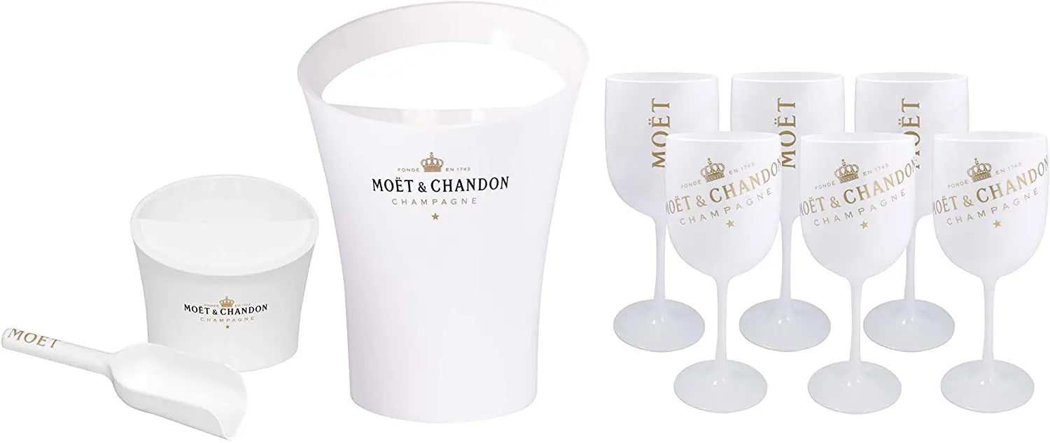 

Chandon полный комплект 6X белое стекло, 1x ведро для льда, 1x маленький ковш, 1 ковш