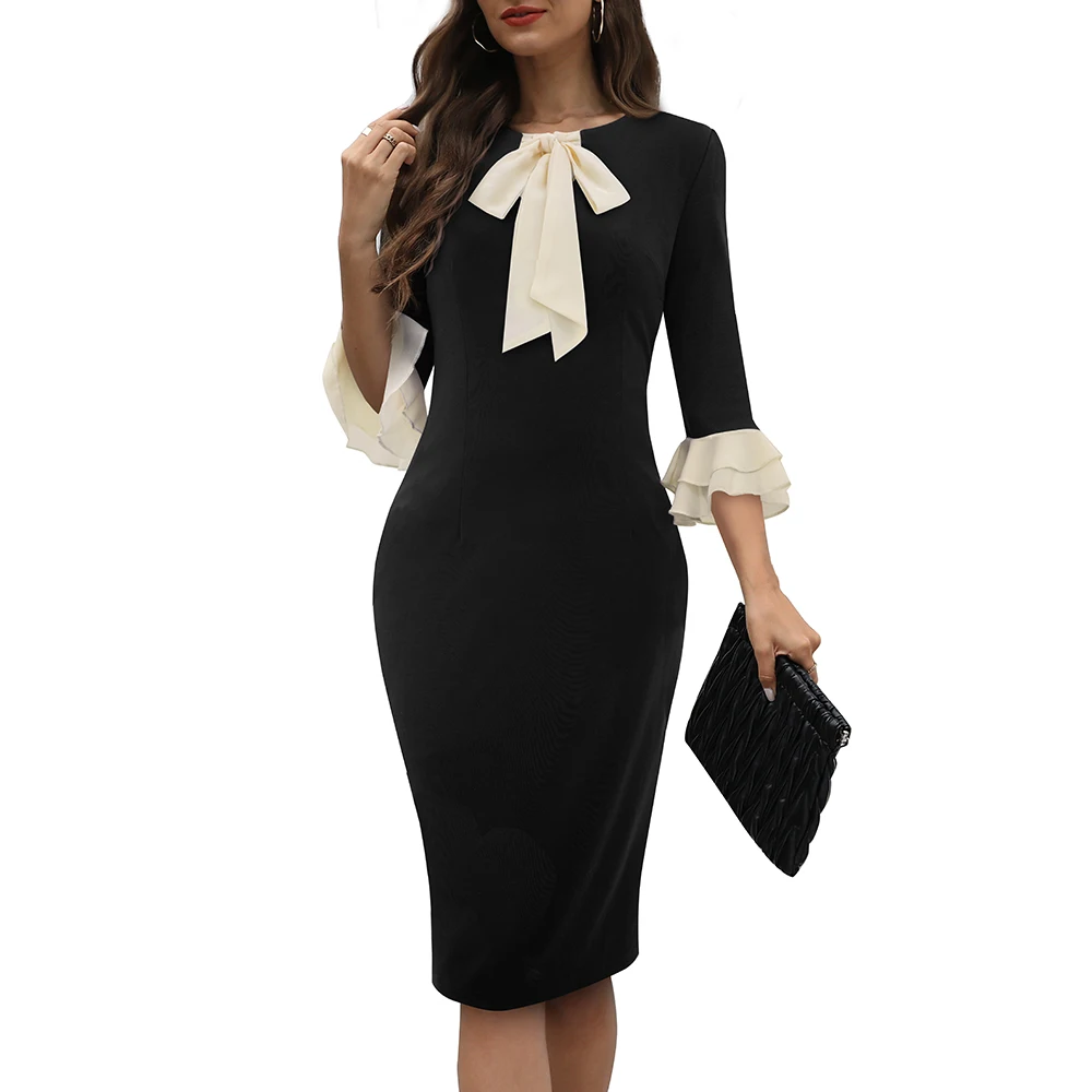 

African Dresses For Women 2023 Spring Summer Africa Clothing 3/4 Sleeve Dress Sexy Perspective Slim Office Party Midi Dress