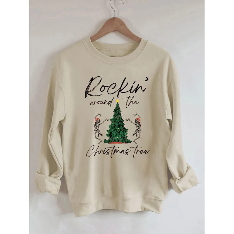 

Rheaclot Женская Повседневная хлопковая толстовка с длинным рукавом и принтом рождественской елки