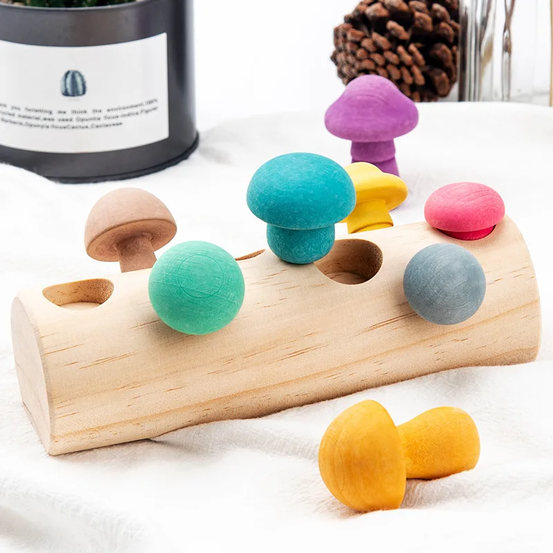 

Wooden Rainbow Blocks Mushroom Picking Game Montessori Educational Wooden Baby Toys Developmental Shape Matching Assembly Grasp