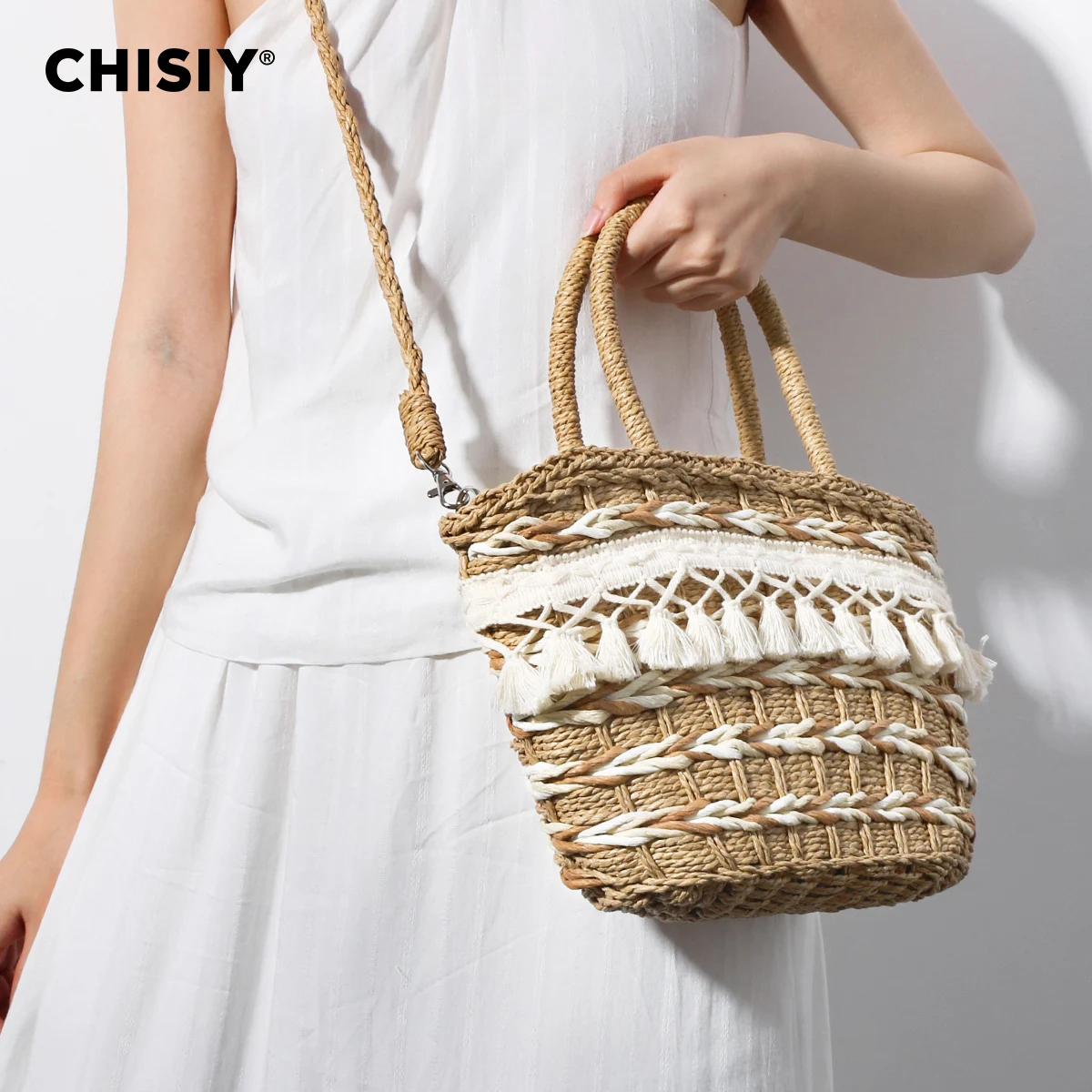 CHISIY оригинальная летняя тканая сумка-мешок с ремешком просторная повседневная
