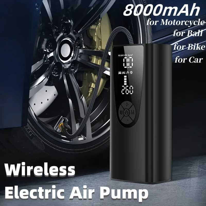 

Автомобильный воздушный компрессор, 8000 мАч, 12 В, внешний аккумулятор, электрический беспроводной портативный насос для шин, воздушный насос для мотоцикла, велосипеда, автомобиля, мячей для шин