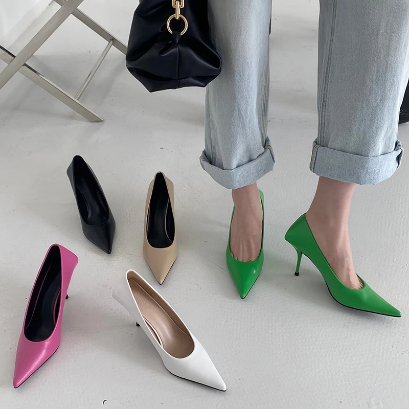 

Fashion Luxury Women 8cm High Heels Pumps Scarpins Office Ladies Designer White Green Black Prom Stiletto Shoes Woman