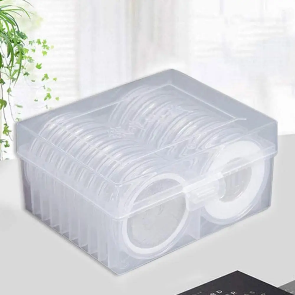 

20Pcs Coin Capsules Holder Transparent Plastic Coin Storage Box Round Souvenir Coins Organizer with Pad Collection Supplies