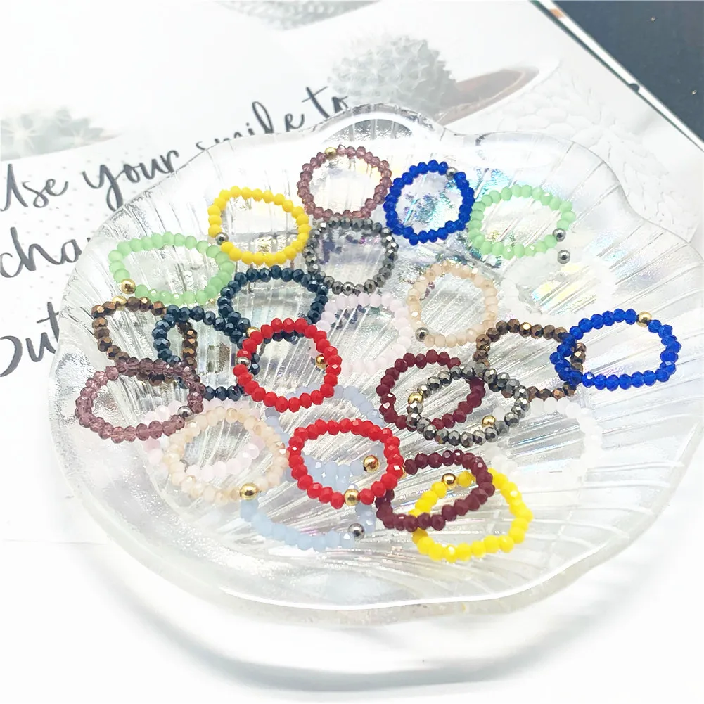 

Multi Color Red Glass Crystal Natural Stone Wedding Rings for Women Girls Handmade Fashion Stainless Steel Beaded Ring Jewelry