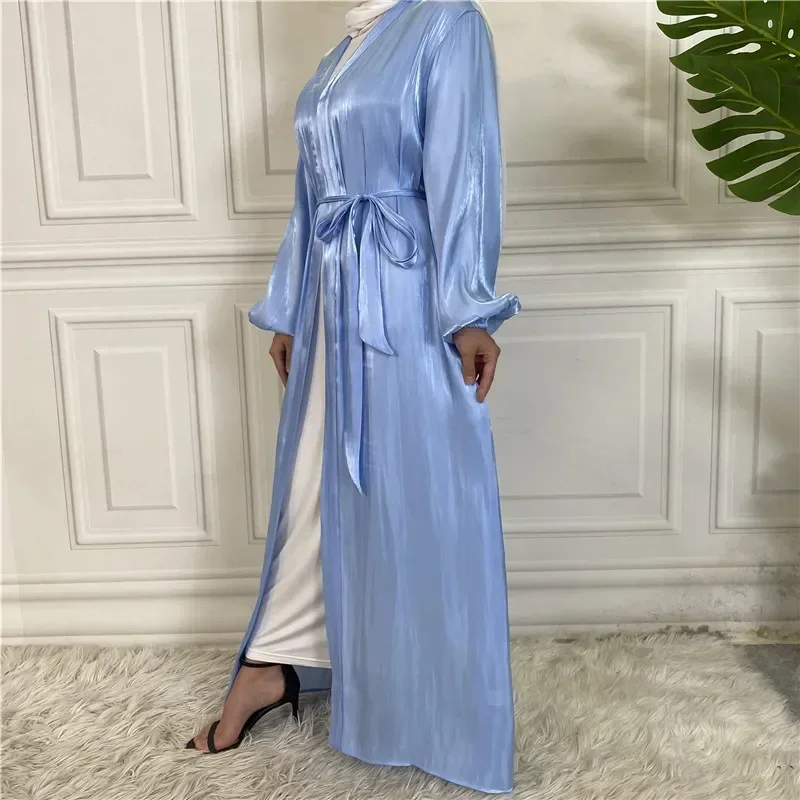 Блестящая шелковая открытая Абая повседневное кимоно турецкая исламская одежда