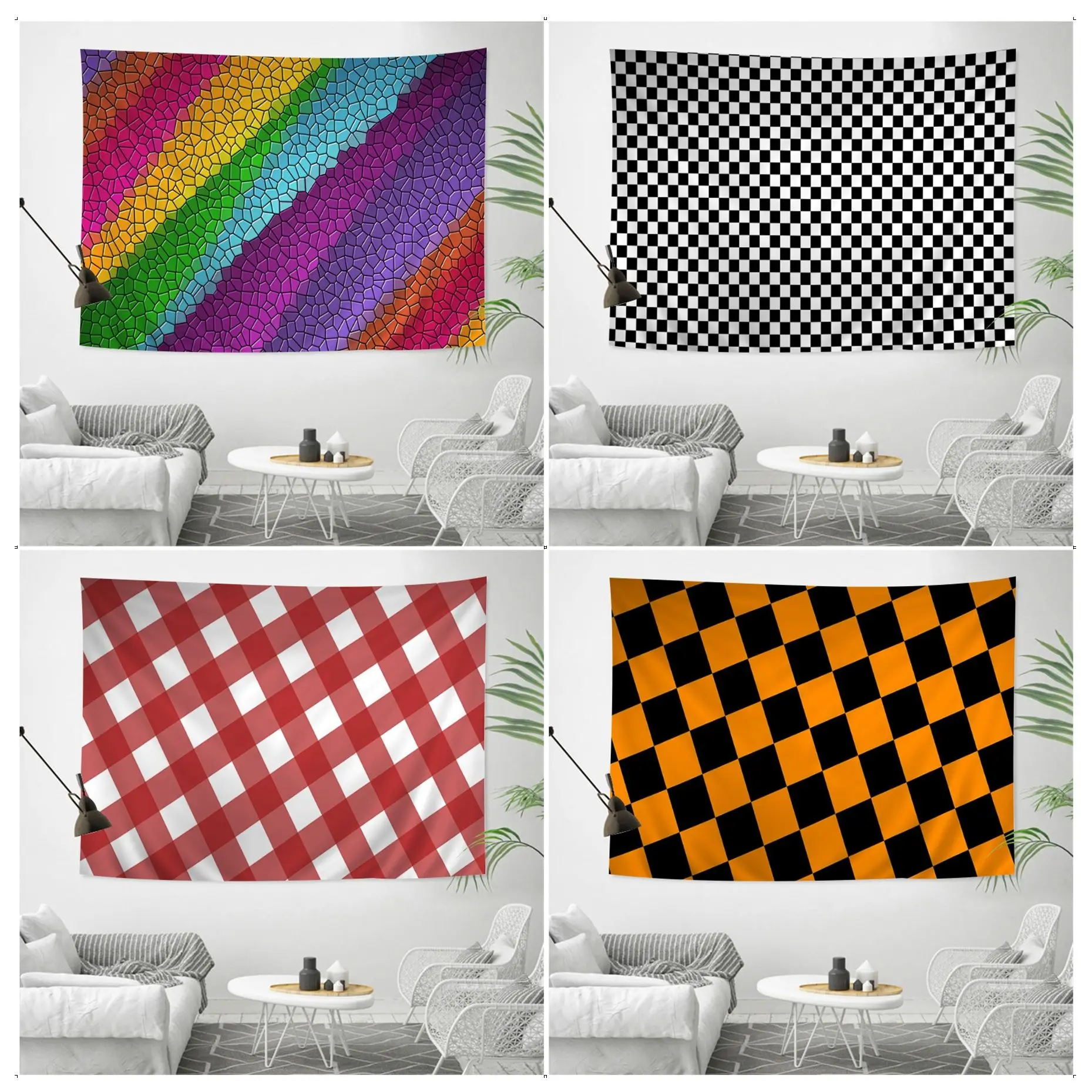 

Color Checkerboard Plaid Chart Tapestry Hippie Flower Wall Carpets Dorm Decor Japanese Tapestry