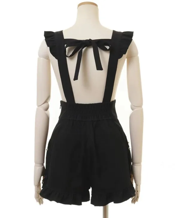 Sweet Fashion Shorts Ladies 2023 Summer Short Pants New Elegant Lolita Lace-up Heart Bucket Multi-Purpose Suspender Shorts Women