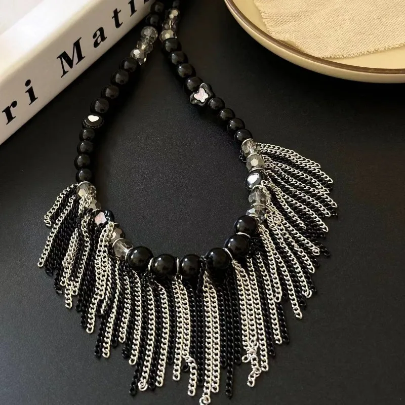 Draweye Y2k ожерелья с кисточками для женщин кристалл черный в стиле панк