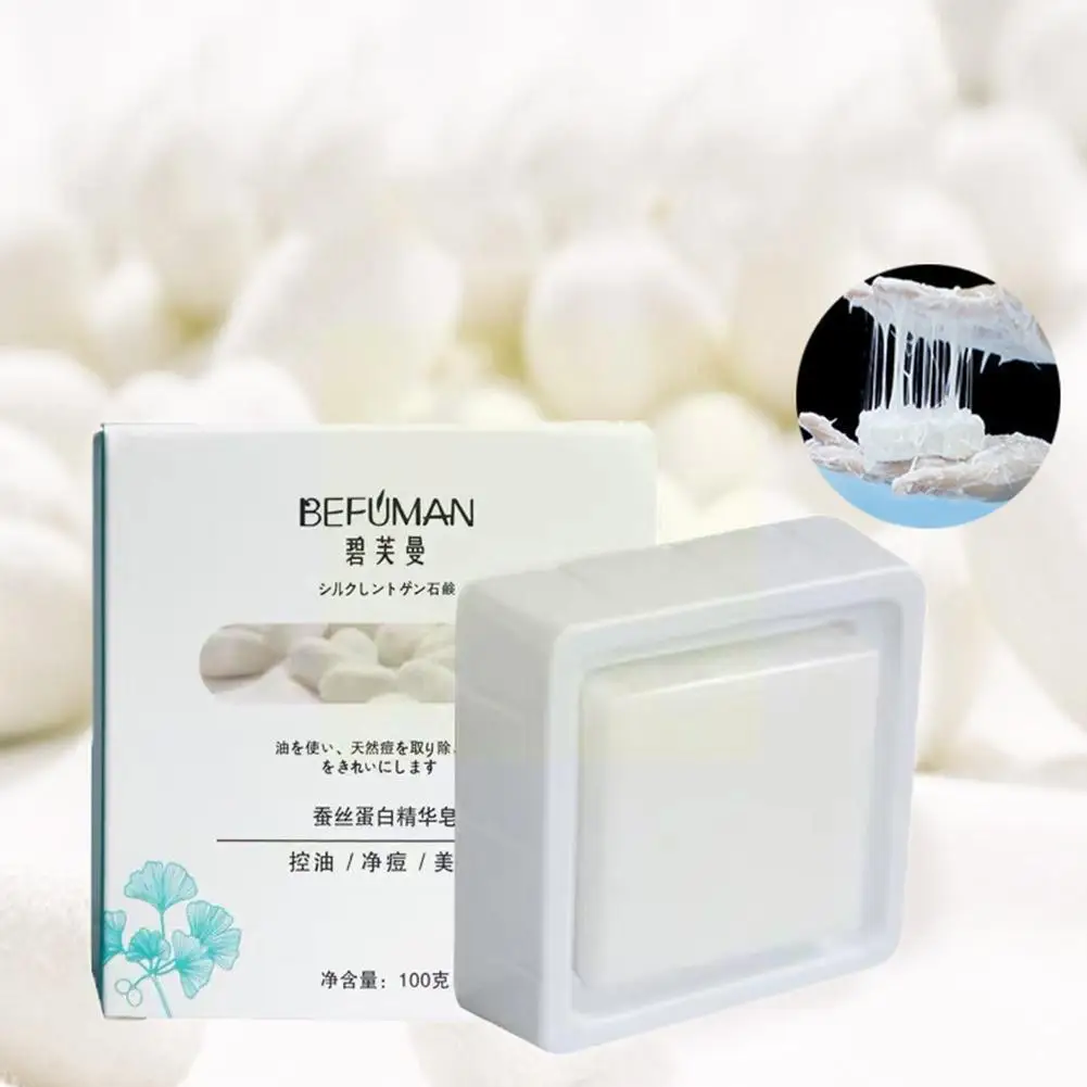 

100g Natural Silk Goat Milk Soap Oil Control Remove Mites Cleaning Acne Blackheads Body Care Pimple H0b2