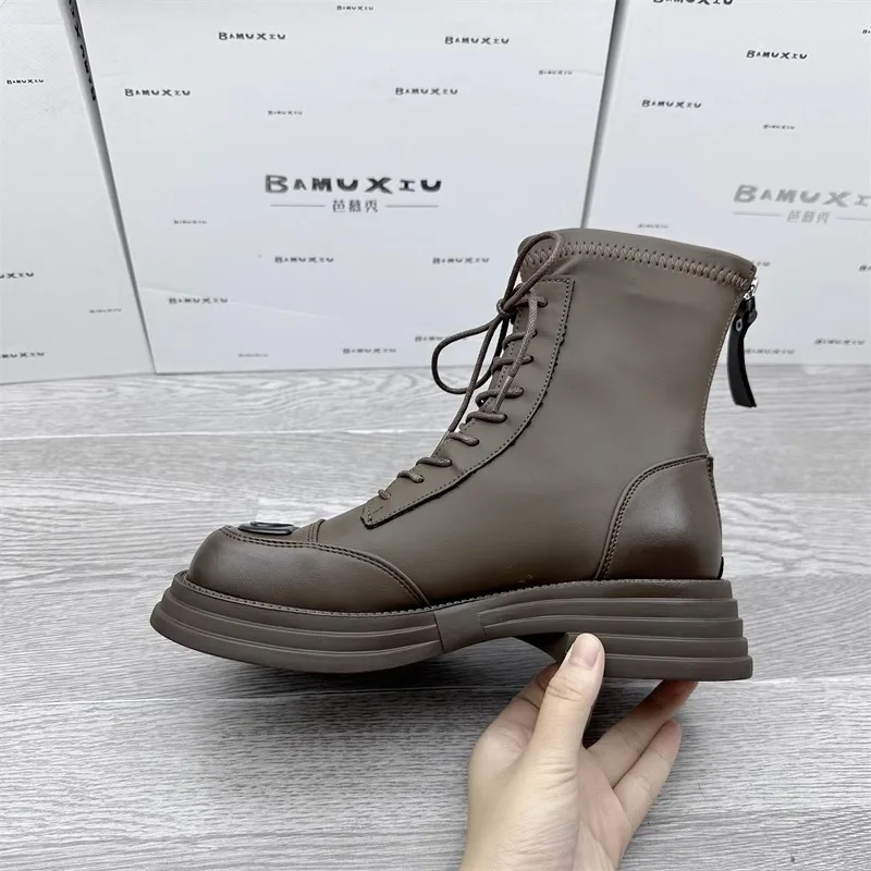 

Women New Trend Mid Heels Chelsea Boots Platform Ankle Shoes Winter Lace Up Fashion Boots Casual Cozy Boots