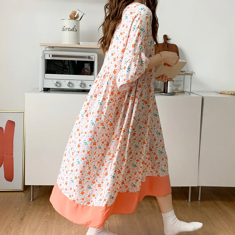 Summer Girls' Sweet and Lovely Short Sleeved Pajamas Women Loose Oversized Nightgown Household Clothes Popular Cute Sleep Dress