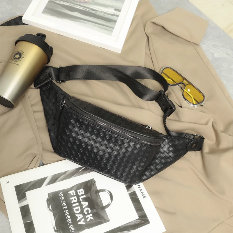 Men's Fashion Brand Designer Simple Braid Embossed Chest Packs Casual Trend Shoulder Waist Bag for Men Fanny Pack поясная сумка