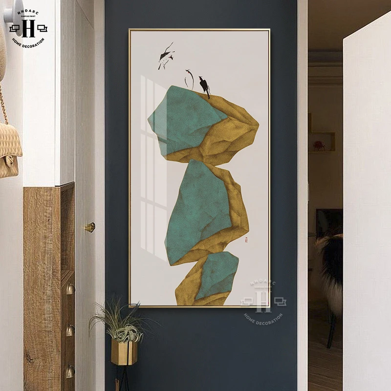 

Chinese Style Canvas Print Painting Poster Green Stone Abstract Large Size Wall Pictures Art Hallway Porch Room Home Decore