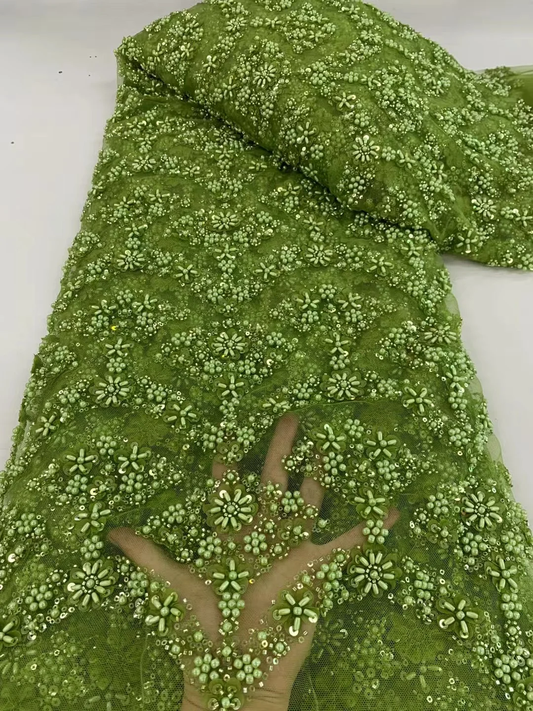 Африканская кружевная ткань 2024 высокое качество французский цветок зеленый
