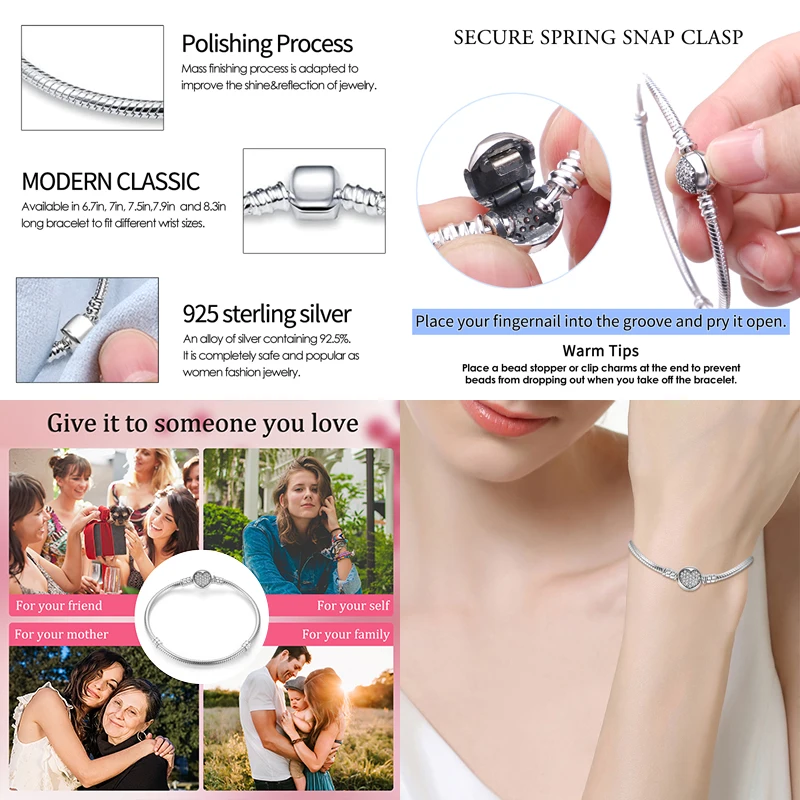 Оригинальные Браслеты Из Стерлингового Серебра 925 Пробы Для Женщин С