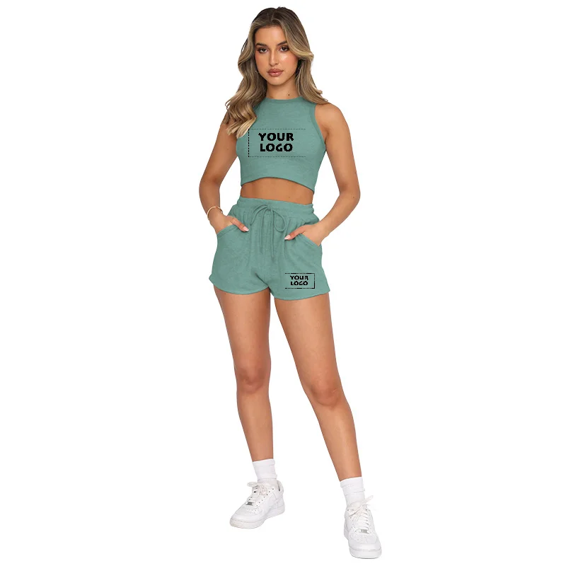 

Custom Logo Sleeveless Women Set Solid Crop Tank and Pants Fashion Summer 2023 Brand New Sports Tracksuit Casual 2 Piece Female
