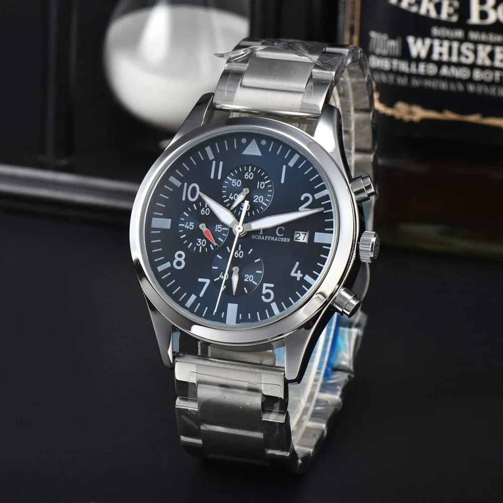 

2023 Top Original Luxury Brand AAA Pilot Chronograph Silver Case Mens Belt Multifunctional Quartz Chronograph Movement IWC Watch