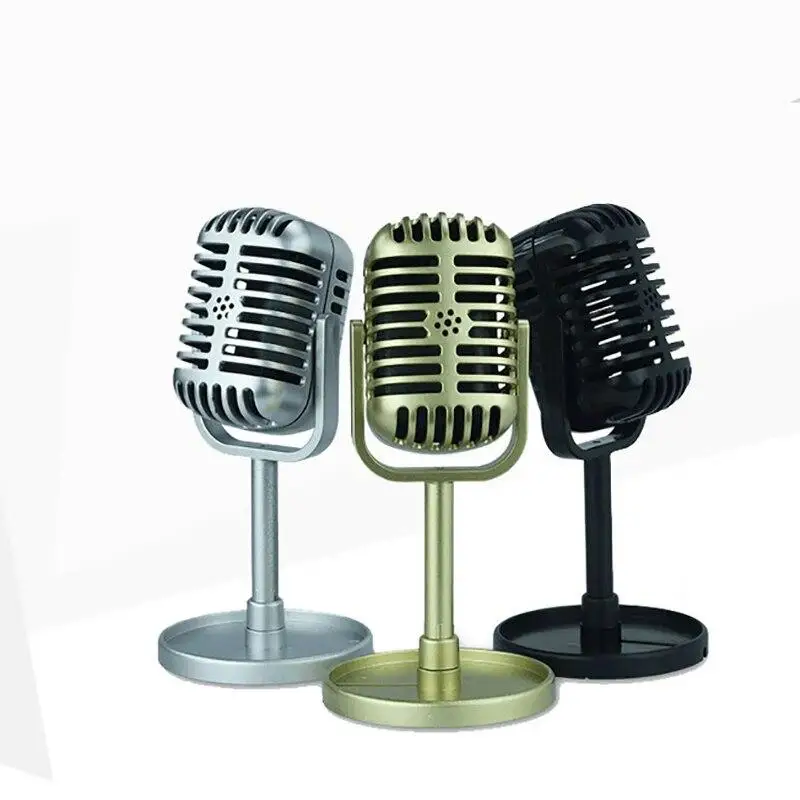 Simulation Props Mic Classic Retro Dynamic Microphone Vintage Mic Universal Stand Live Performance Karaoke Studio Recording