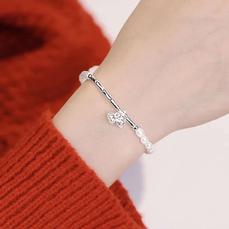 

925 Sterling Silver Lotus Seed Pearl Bracelet Women's Ins Niche Design Simple Personality Light Luxury Boudoir Hand Jewelry Gift
