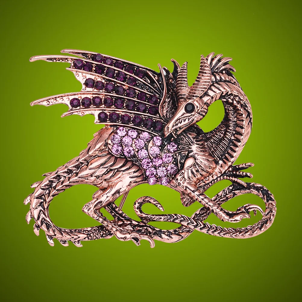 

Animal Brooch Fierce Dragon Rhinestone Lapel Pin Fashionable for Men)
