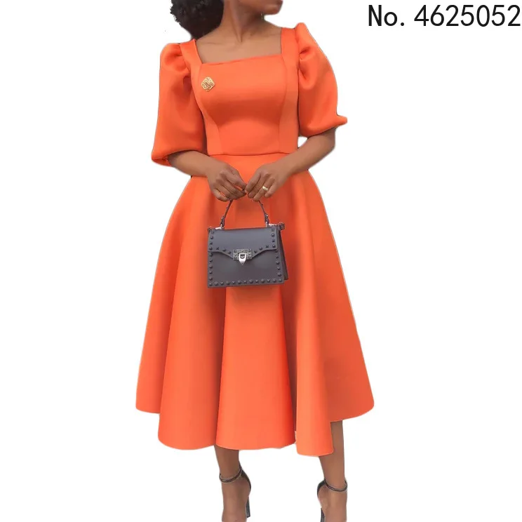 

Платья в африканском стиле для женщин, лето 2022, элегантное платье с коротким рукавом-фонариком и квадратным вырезом, африканская одежда