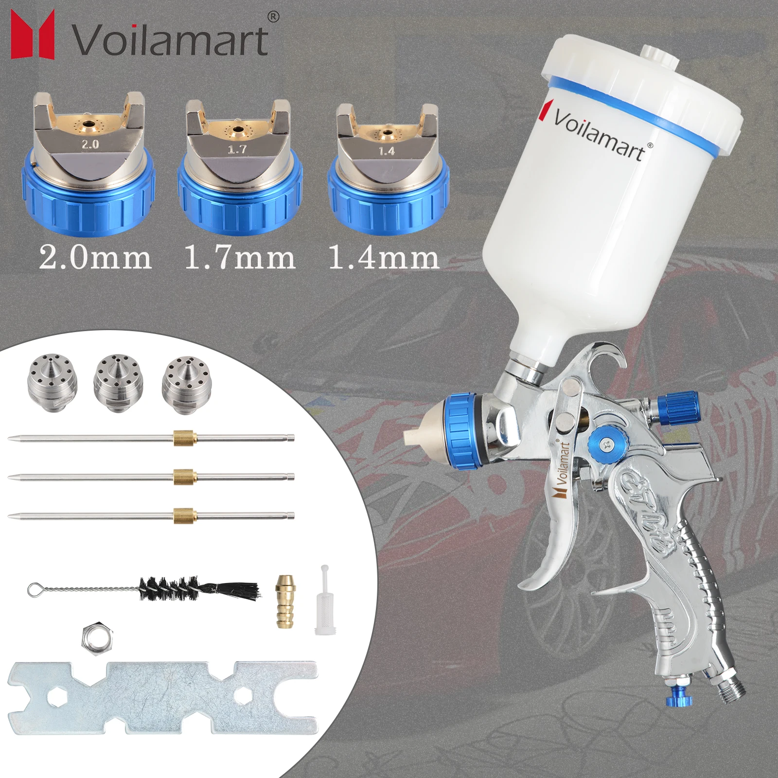 

Violiamart HVLP Spray Gun Kit 1.4mm 1.7mm 2.0mm Nozzle 600ML Gravity Feed For Vehicle Car Primer Paint Tools