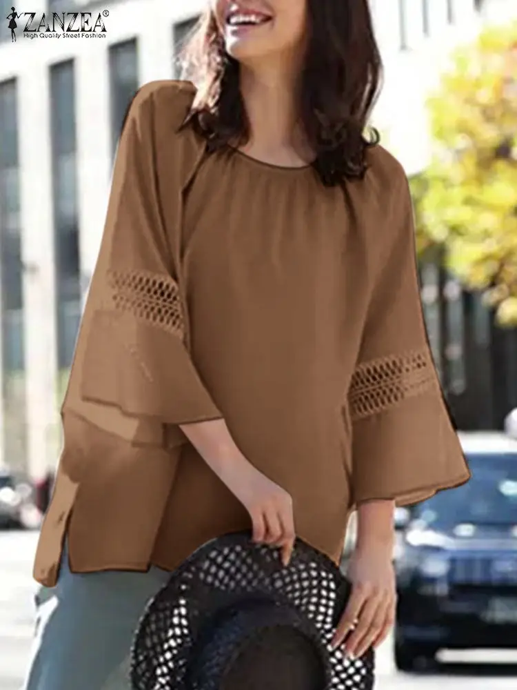 

Vintage Hoilday Tunic Tops Loose 2022 Casual Half Sleeve Summer Blouse ZANZEA Lace Patchwork Ruffle Cuffs Shirts Chemise Blusas