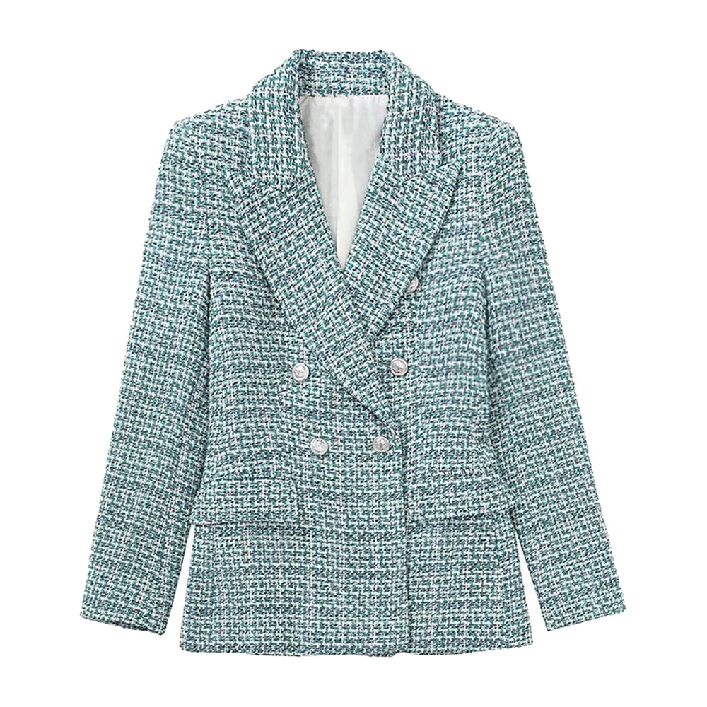 

2022 spring new women's jackets retro small fragrance style sub-texture double-breasted casual blazer