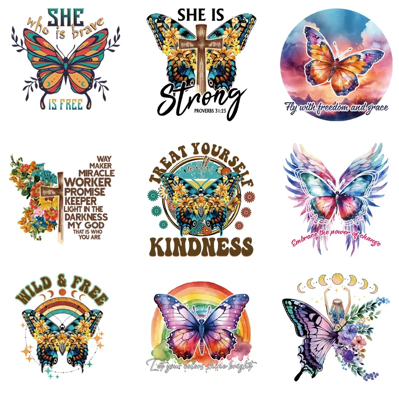 9 шт. Изысканная термонаклейка с мультяшным Рисунком бабочки термопереводные