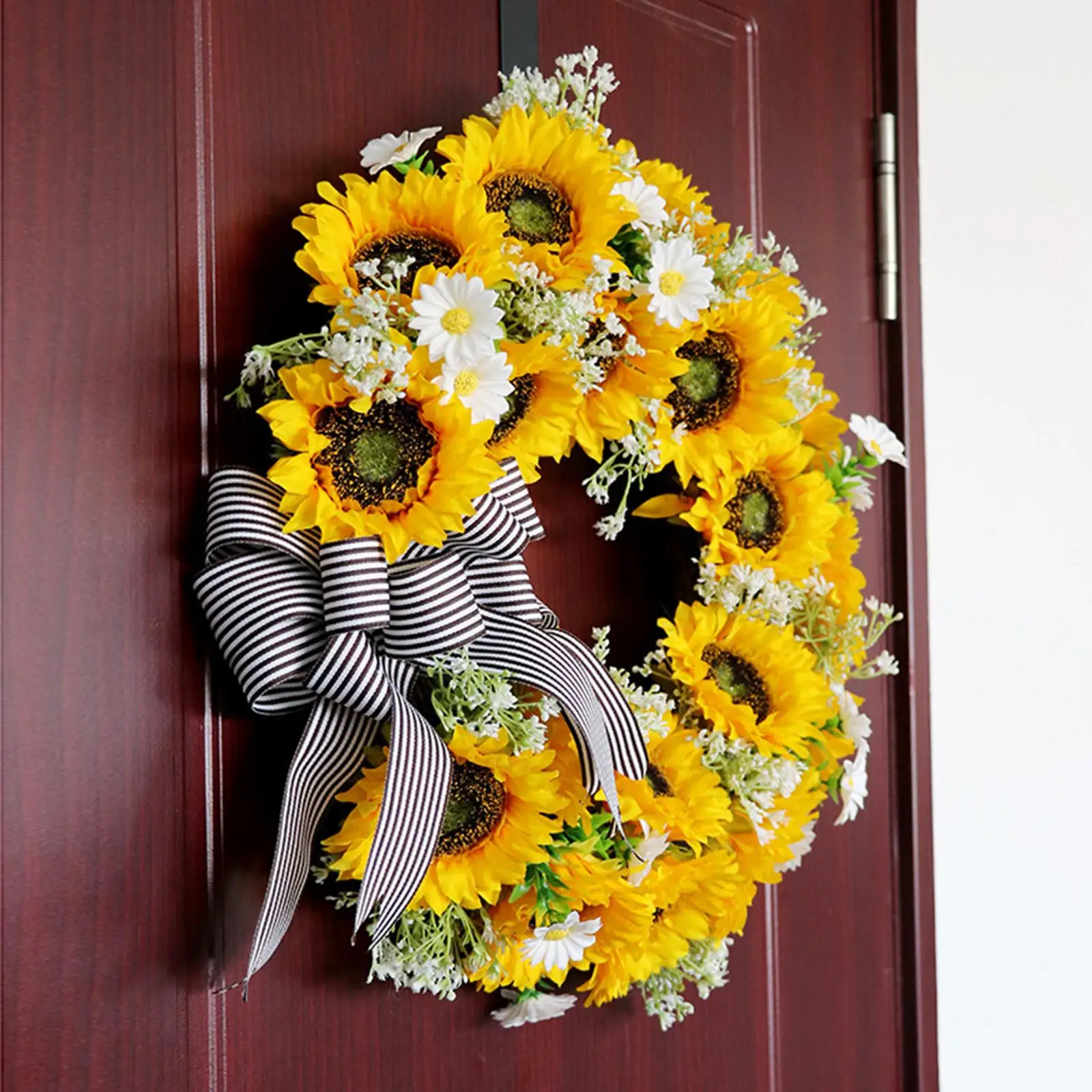 

Artificial Flower Wreath with Bow for Front Door Wall Hanging for Farmhouse