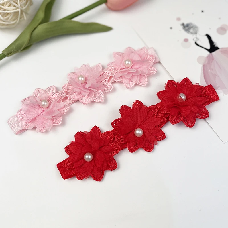 

Повязка на голову для маленьких девочек с милыми жемчужинами и цветами, Детская повязка на голову, эластичный головной убор для новорожденных, модные аксессуары для волос