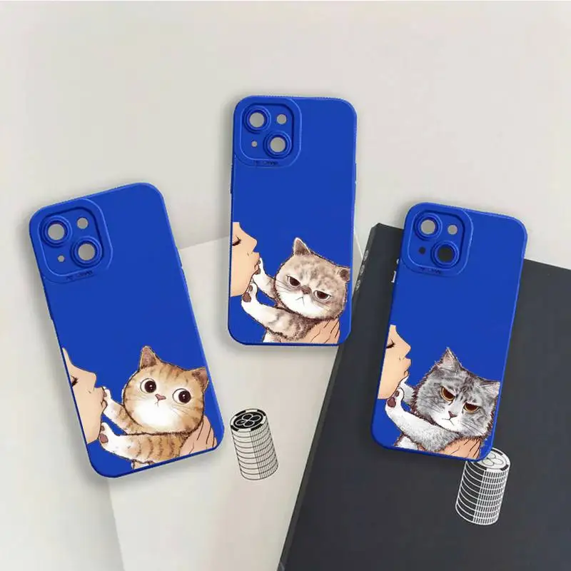 

Don't kiss My Cat cute cat Phone Case For iPhone 13 12 11 Pro MAX Mini X XS XR 7 8 Plus Liquid Silicone Klein Blue