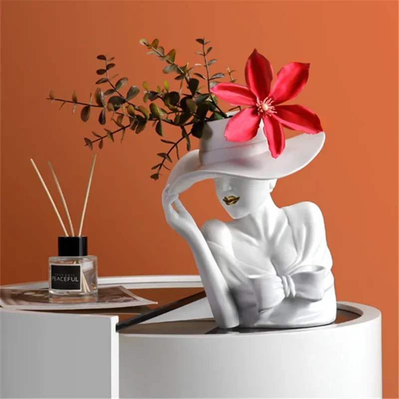 

Креативная красивая ваза для цветов, белая, розовая, в скандинавском стиле, искусственная голова, украшения для гостиной, ремесла из смолы