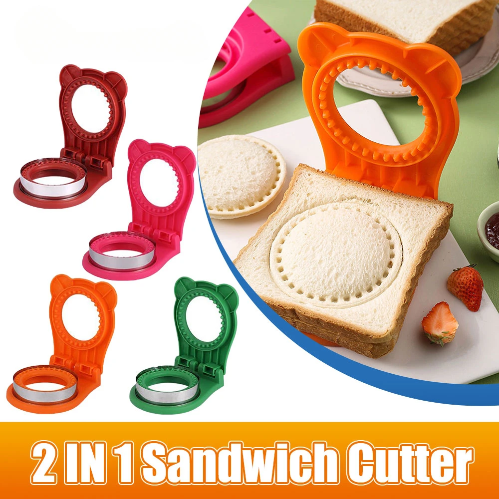 

Sandwich Cutter and Sealer Flip Sandwich Cutting Tool for Kids Lunch Stainless Steel Blade Circular Sandwich Bread Toast Mold
