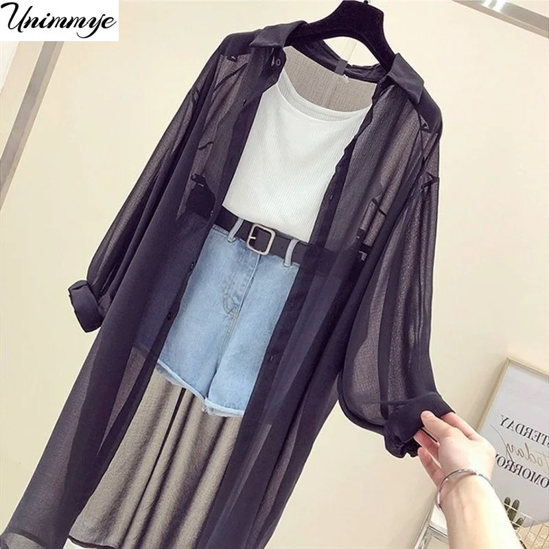 

Chiffon Shirts Women 2023 Summer Long Sleeve Buttoned Up Shirt Loose Casual Sunscreen Blouse Elegant Blouses for Women 4XL J312