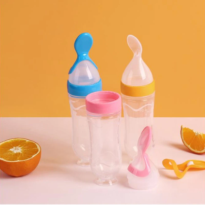 

New Infant Babies Liquid Food Cereals Feeder Utensils Safety Tools Newborn Squeeze Feeding Bottle Silicone Food Dispensing Spoon